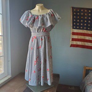 Sz 2 Calvin Klein stripe floral embroidered dress